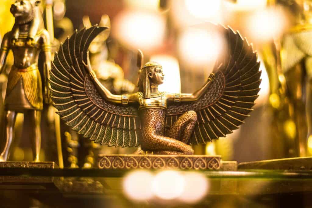 Gold statue of Egyptian Goddess Isis